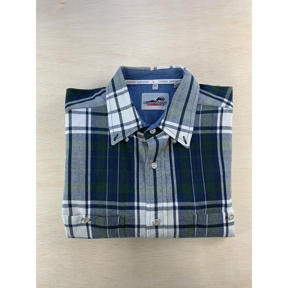 Cowboy Hardware Men's Plaid Long Sleeve Button Down Western‎ Shirt XL
